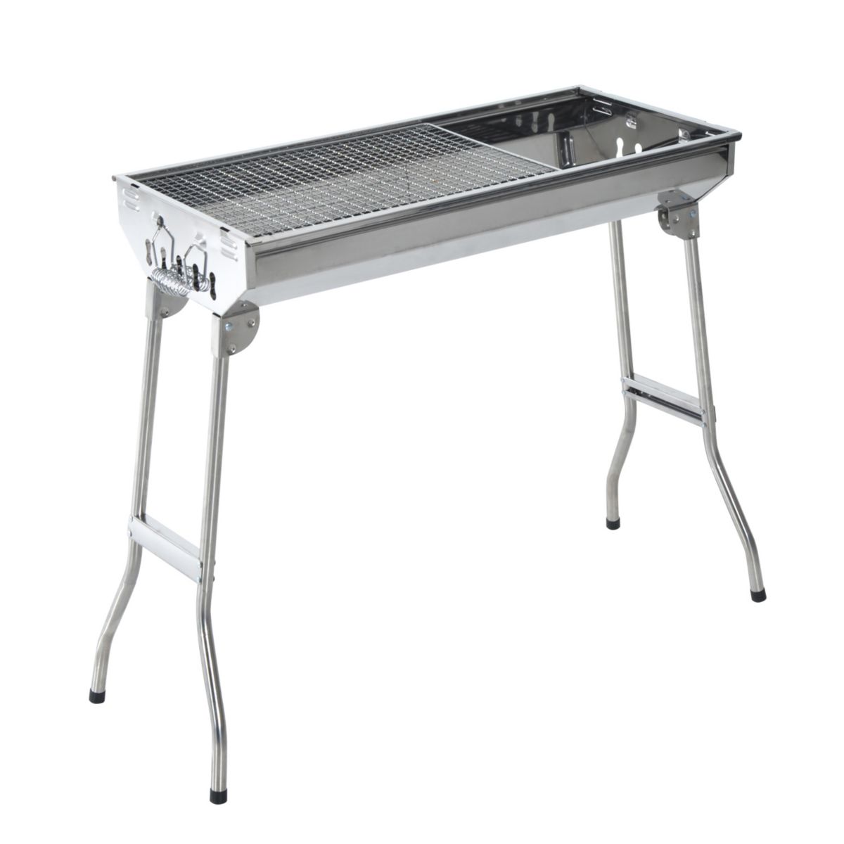 29&#34; Fordable Bbq Charcoal Grill Stainless Steel Backyard Cooker Silver  Party Outsunny