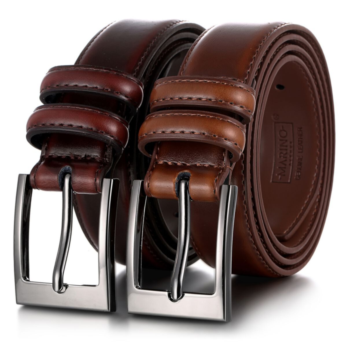 Men's 2 Pack Dual Ring Leather Belt For Big & Tall Mio Marino