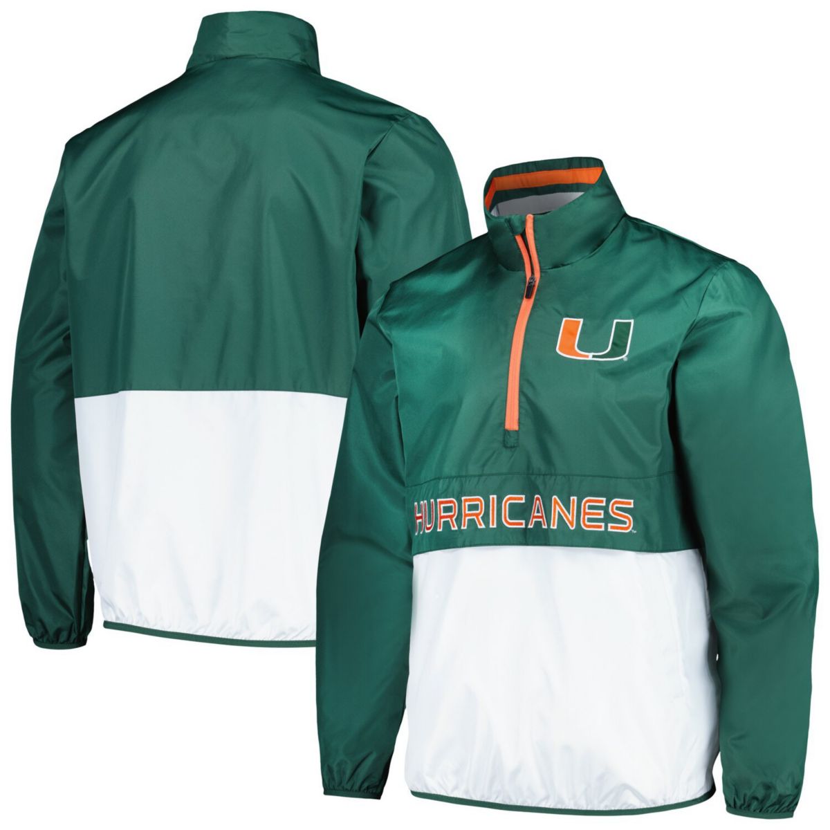 Мужской Том G-III Sports by Carl Banks Зелёный Miami Hurricanes Cornerman Half-Zip In The Style