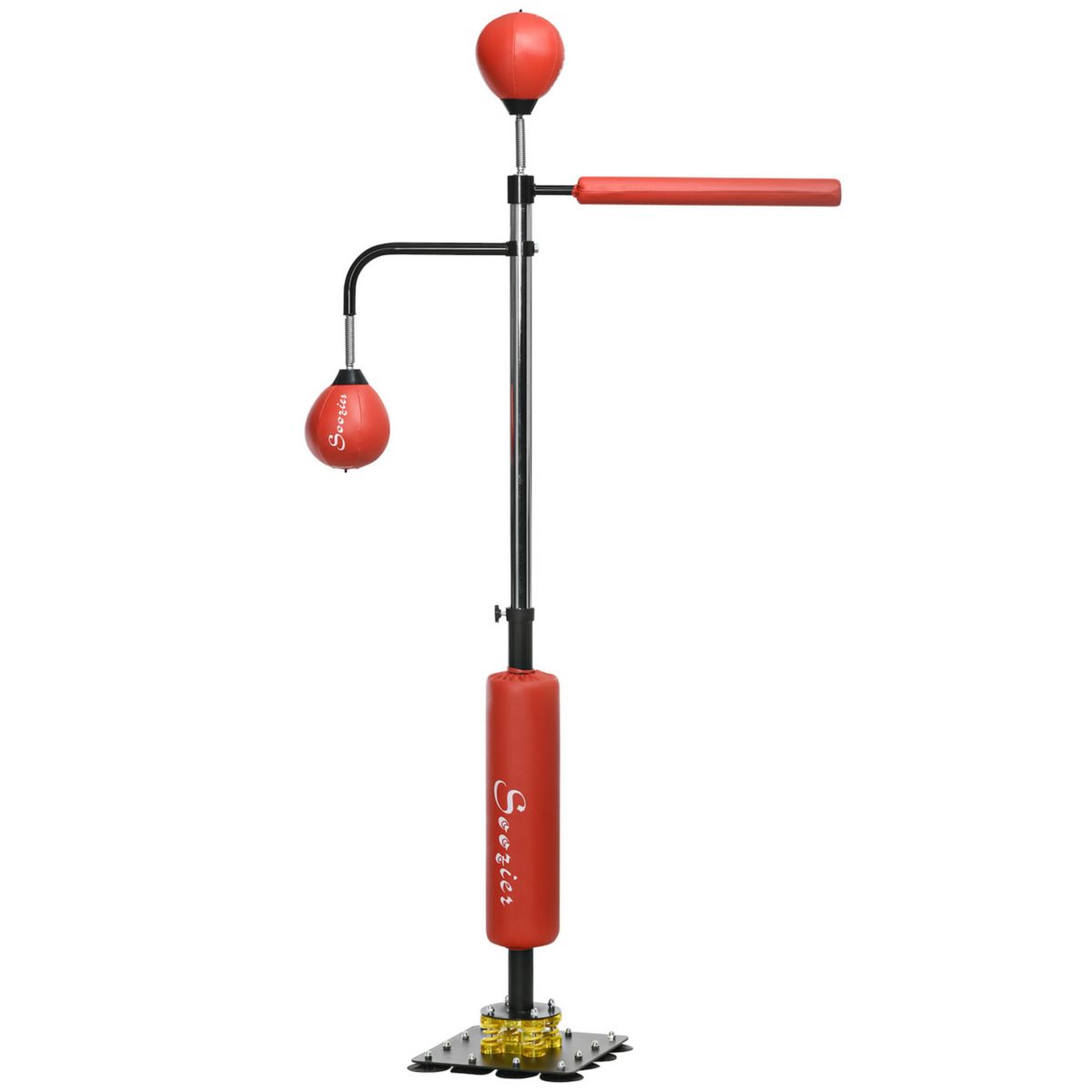 Soozier 4'7&#34; - 6'8&#34; Speed Bag Boxing Bag Stand with Reaction Bar Challenge, Reflex Bag Boxing Training Equipment with Suction Cups, Speed Punching Bag, MMA Equipment, Red Soozier