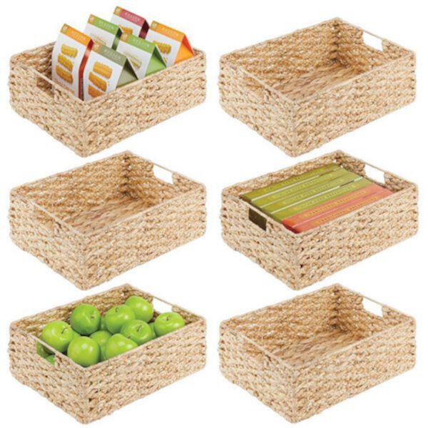 mDesign 12&#34; x 16&#34; x 6&#34; Water Hyacinth Braided Weave Pantry Basket - 6 Pack MDesign