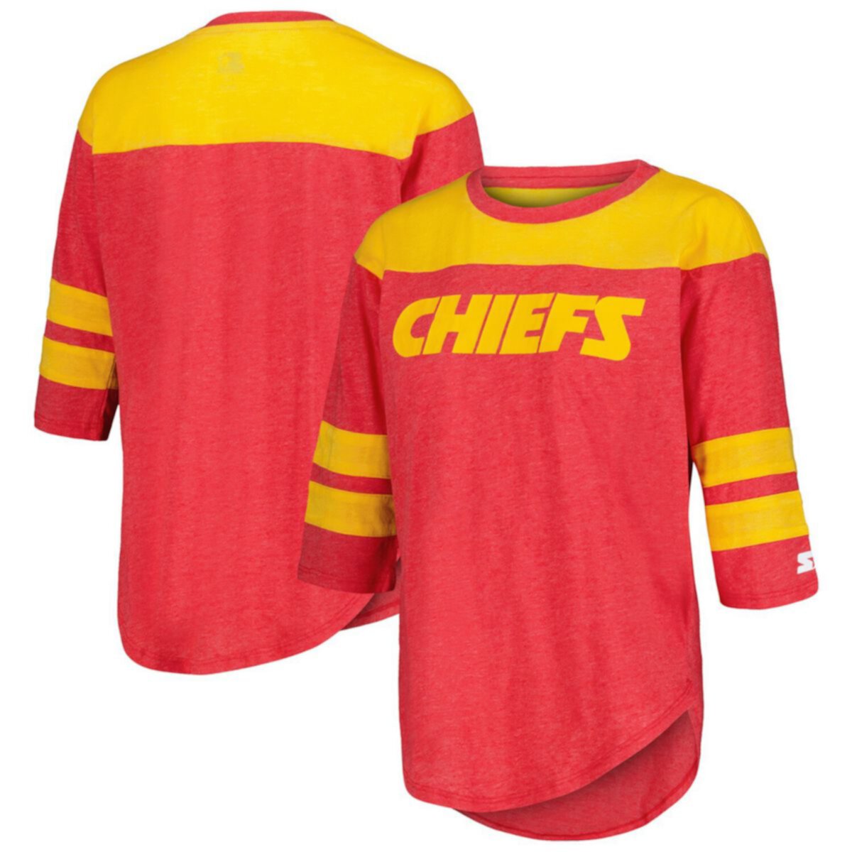 Женская красная футболка Starter Kansas City Chiefs с длинными рукавами 3/4 из трикотажного бленда Starter