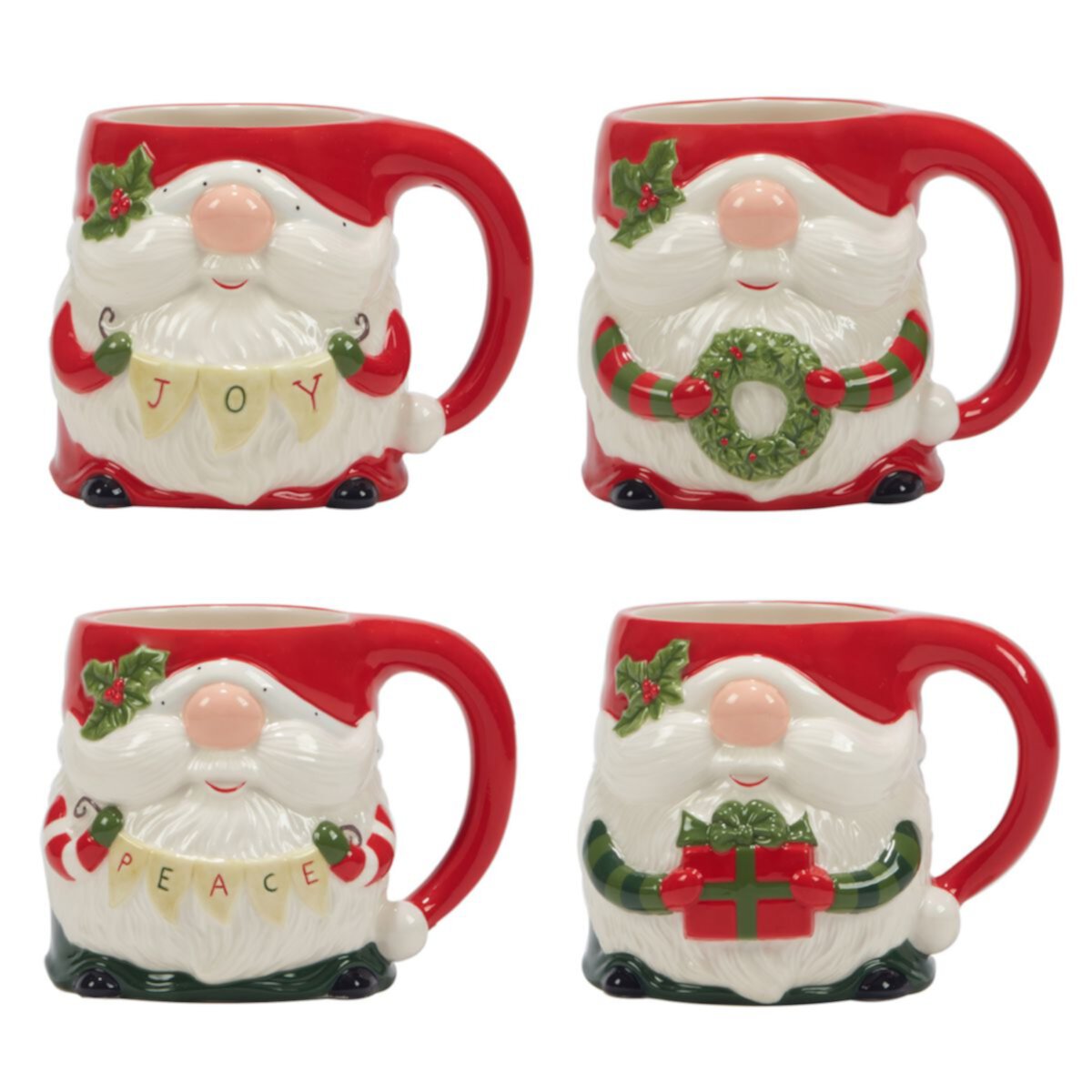 Certified International Set of 4 Christmas Gnomes 3D Mugs Certified International