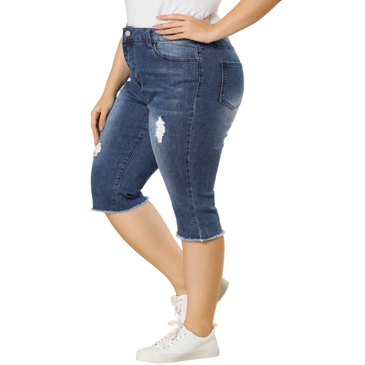 Women's Plus Size Capri Ripped Slash Pocket Denim Jean Legging Agnes Orinda