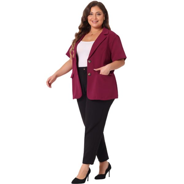 Plus Size Blazers For Women Casual Short Sleeve Notched Lapel Button Work Office Blazer Suit Jacket Agnes Orinda