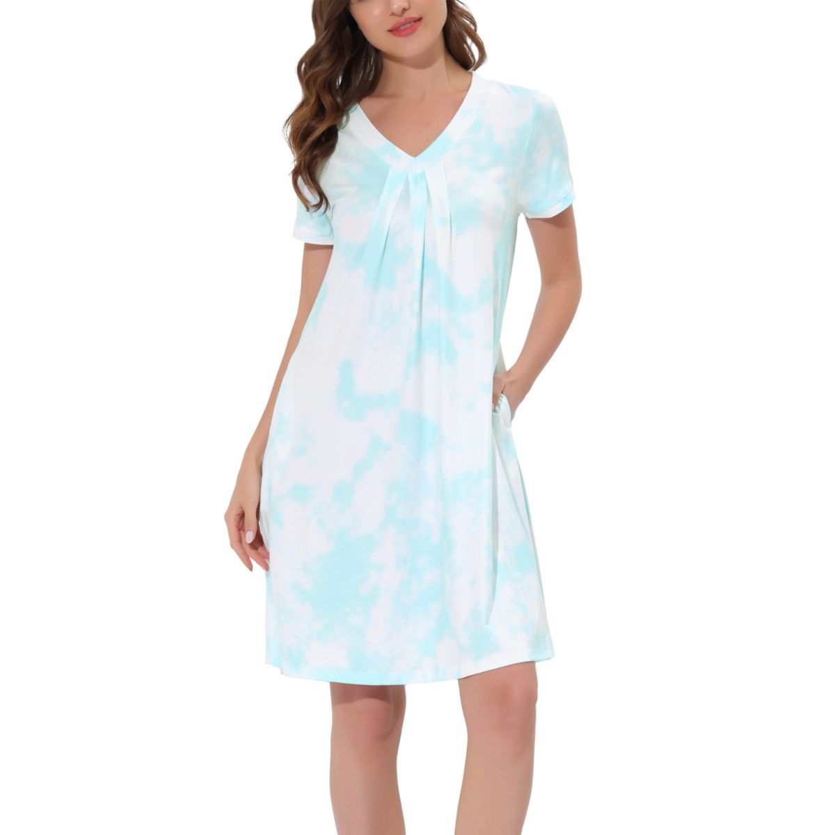 Женское пижамное платье, ночная рубашка, одежда для сна с v-образным вырезом и карманами, ночная рубашка для отдыха Cheibear