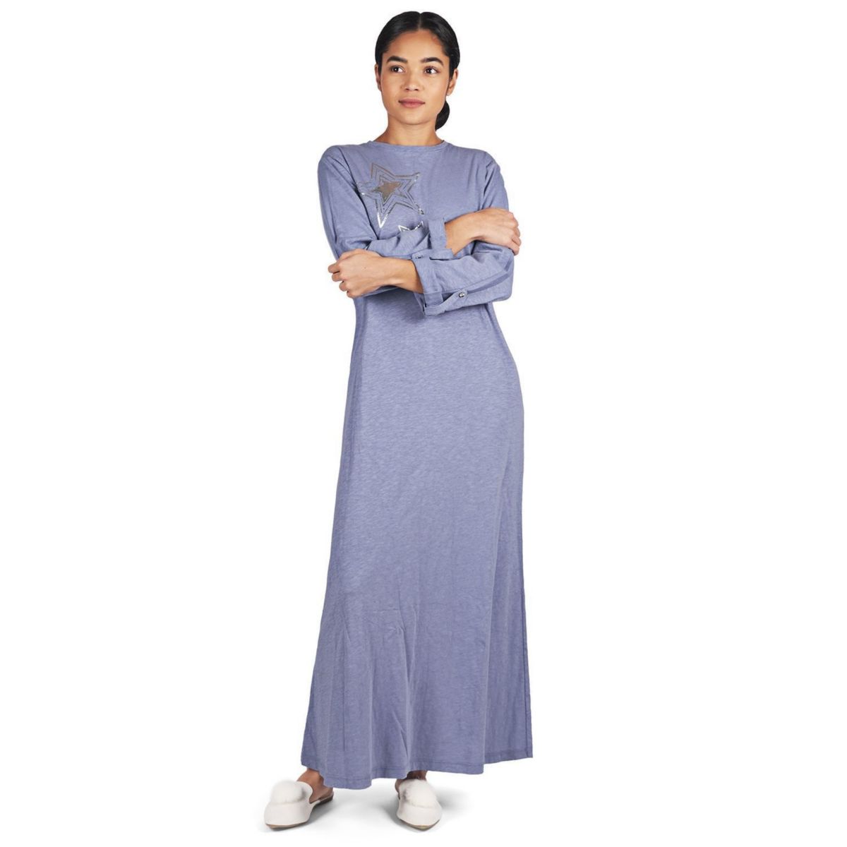 Женское спальное платье длинной вязки из 100% хлопка слабой вязки MEMOI