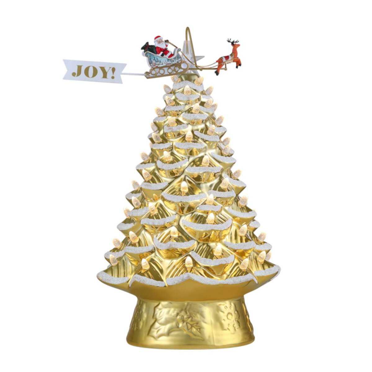 Mr. Christmas 90th Anniversary Collection Lit Ceramic Tree with Animated Santa's Sleigh Mr Christmas