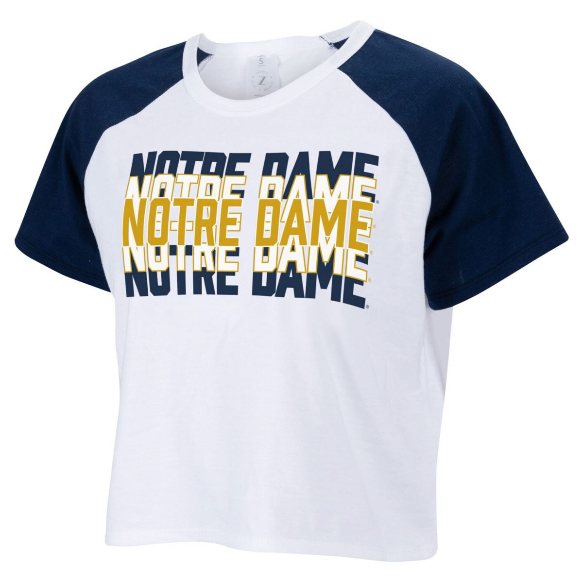 Women's ZooZatz White Notre Dame Fighting Irish Colorblock Repeat Raglan Cropped T-Shirt ZooZatz