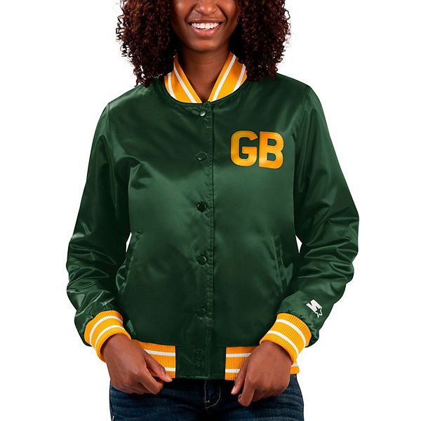 Женская атласная куртка Starter Green Bay Packers с полными кнопками в стиле varsity Starter