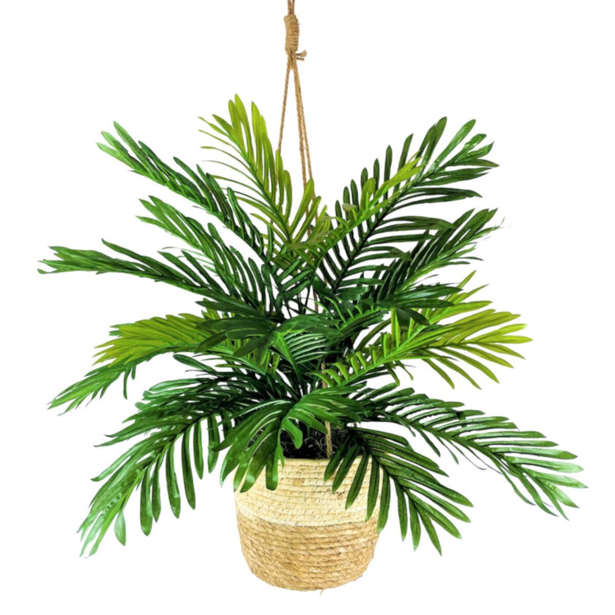 36&#34; Faux Hanging Palm Plant in Rope Basket Unbranded