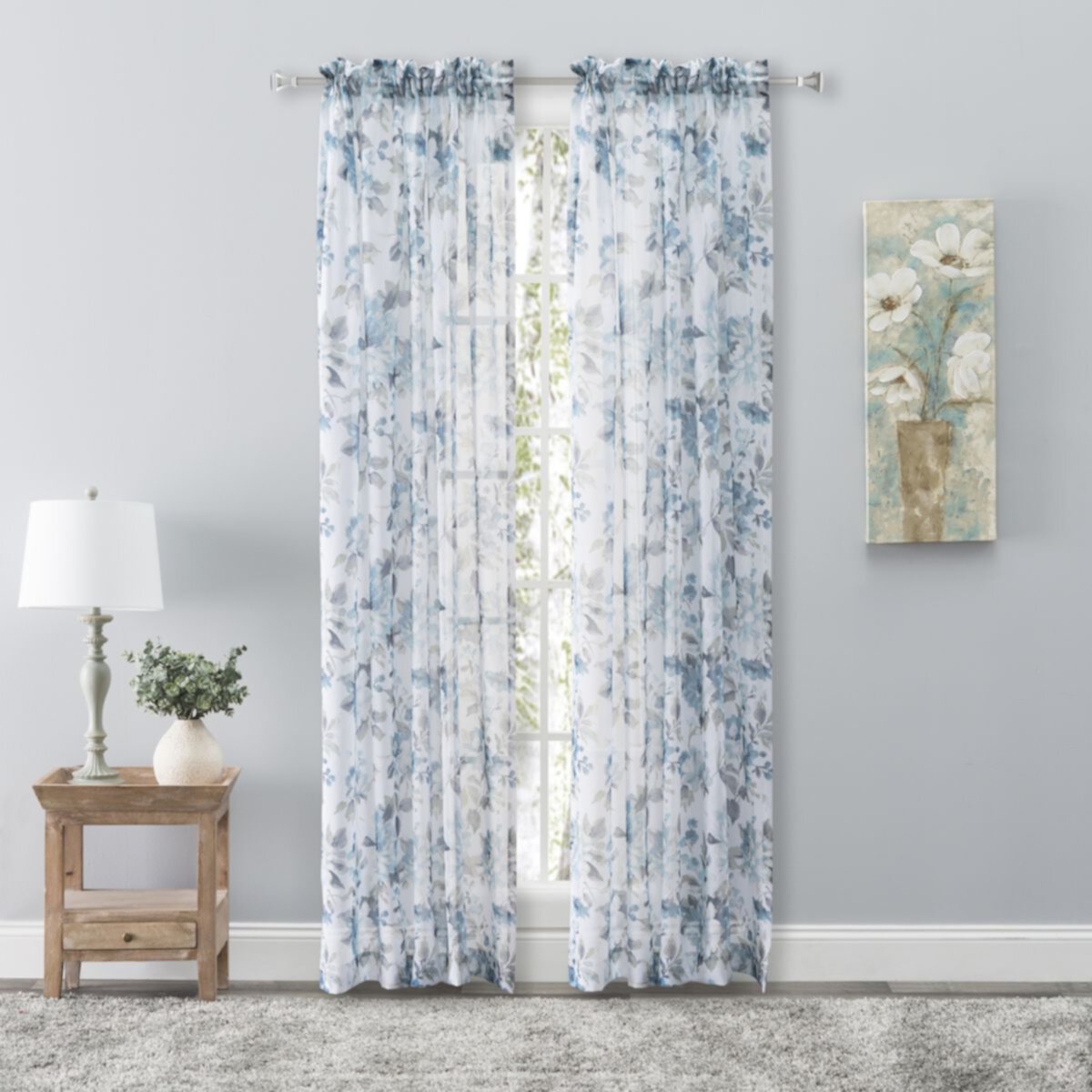 Whimsical Semi-sheer Floral Rod Pocket Curtain Panel Ricardo Trading