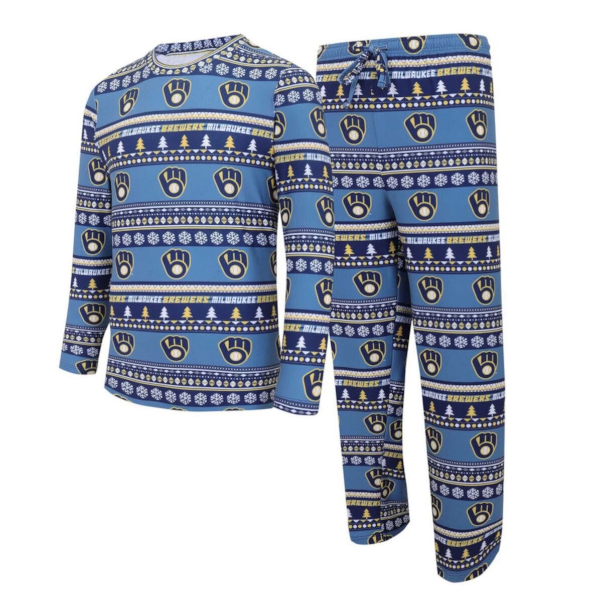 Мужской комплект из темно-синего вязаного свитера с длинными рукавами и брюк от Milwaukee Brewers Concepts Sport Unbranded