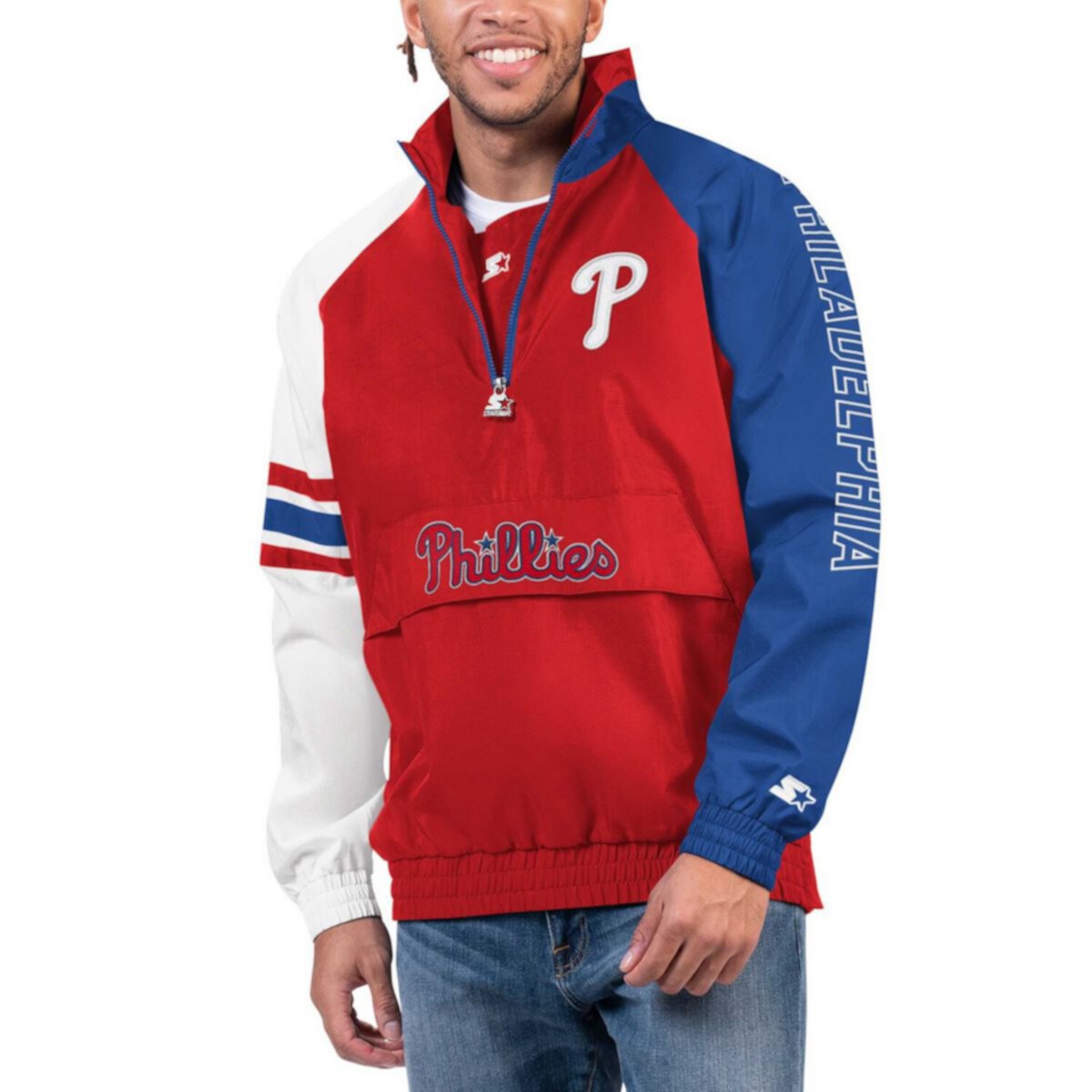 Мужская базовая красная/Royal Philadelphia Phillies Elite куртка с молнией до половины реглан Starter