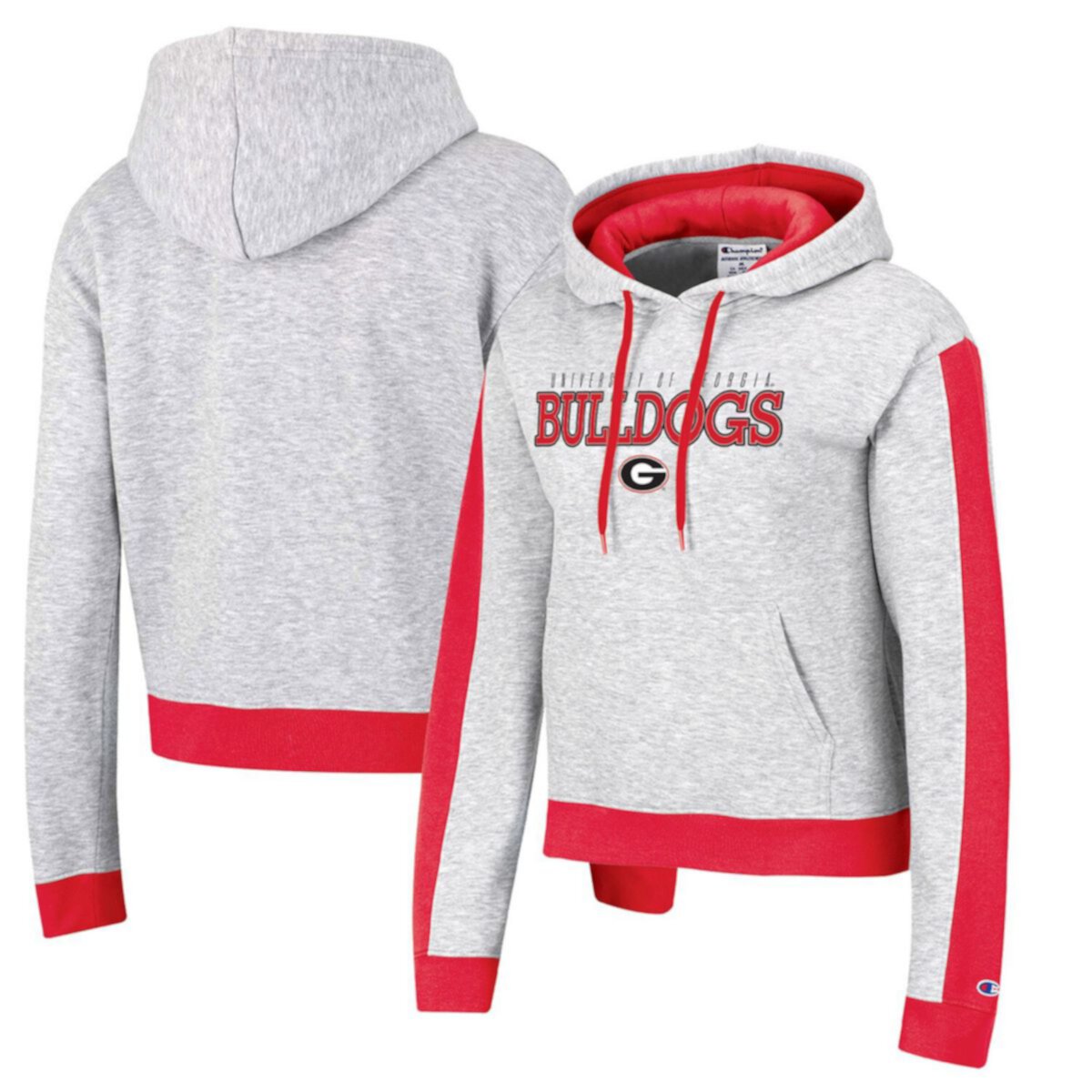 Женская Футболка Champion Серо-голубая Georgia Bulldogs Tri-Blend Boxy Cropped Pullover Hoodie Champion