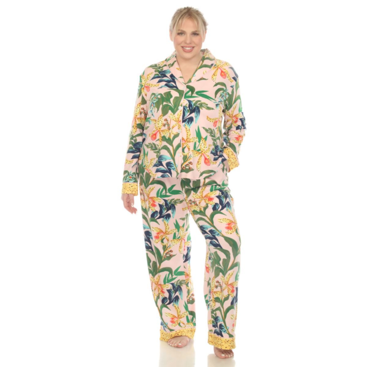 Plus Size Two Piece Wildflower Print Pajama Set WM Fashion