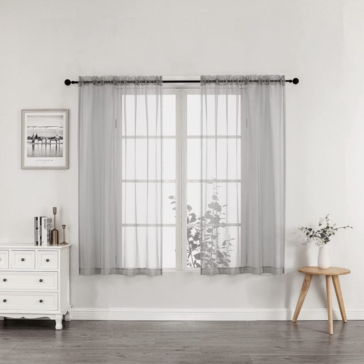 Kate Aurora Simplistic Living 2 Piece Lightweight Rod Pocket Gray Sheer Curtains For Small Windows - 63 in. Long Kate Aurora