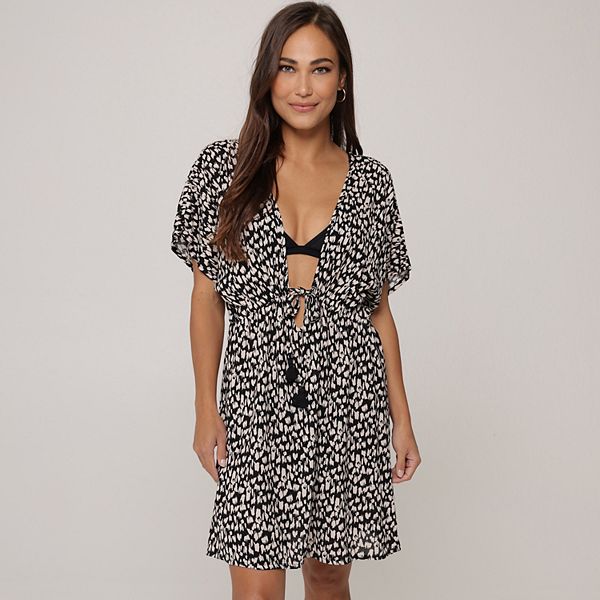 Women's J. Valdi Plunge Neck Tie Front Swim Cover-Up Dress J. Valdi