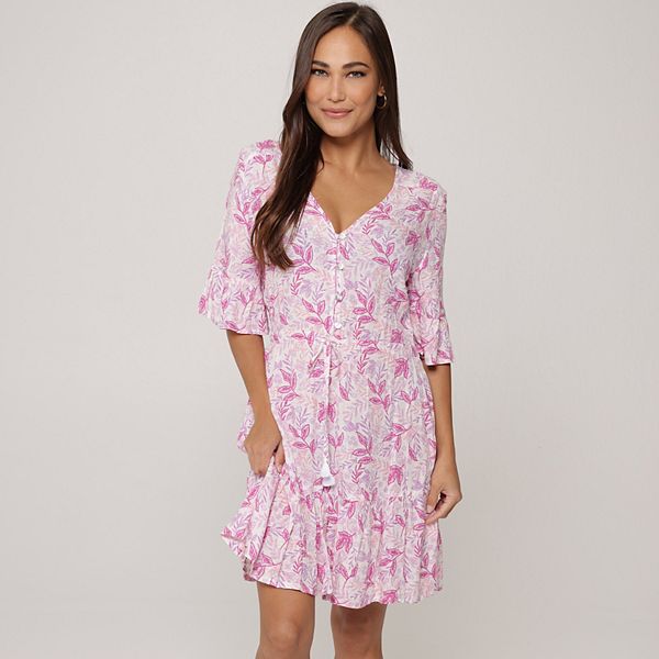 Women's J. Valdi Button Down V-Neck Swim Cover-Up Ruffle Dress J. Valdi