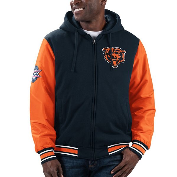 Мужская Толстовка G-III Sports by Carl Banks Navy/Orange Chicago Bears Player Option Full-Zip Hoodie In The Style