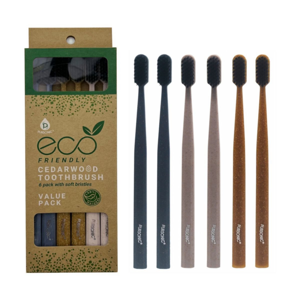 Pursonic Eco-friendly Cedarwood Toothbrushes (6 Pack) Pursonic