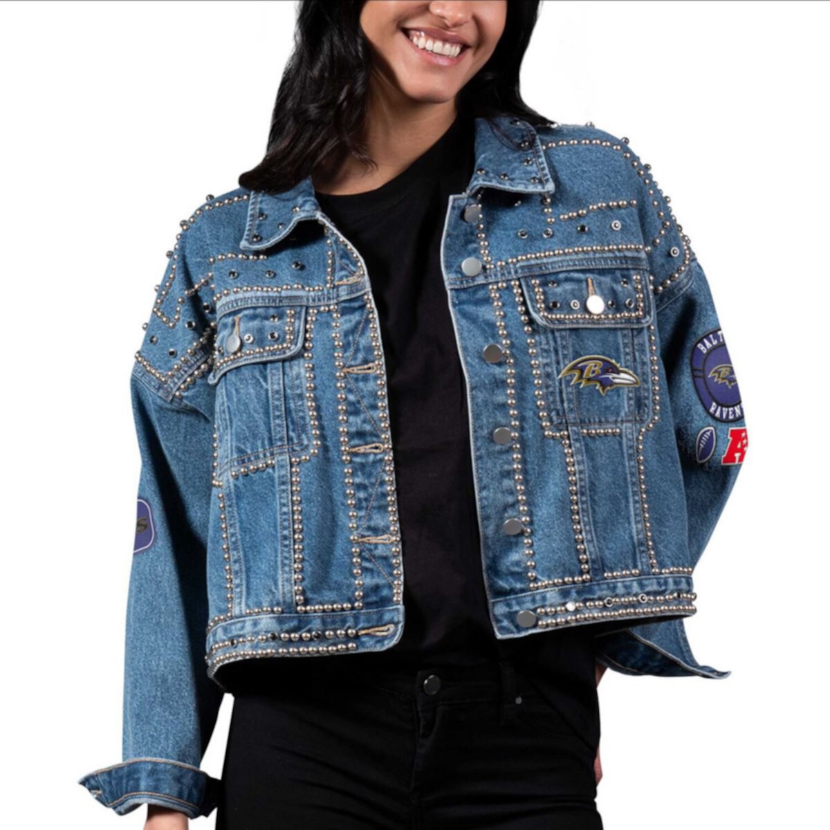 Женская джинсовая куртка на всех пуговицах G-III 4Her от Carl Banks Baltimore Ravens First Finish Medium In The Style