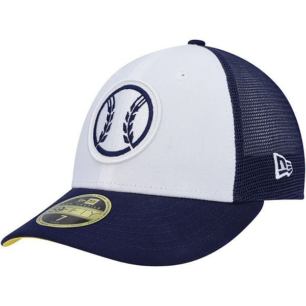 Мужская кепка New Era Белый/Темно-синий Milwaukee Brewers 2023 Для тренировок по полю Низкий профиль 59FIFTY Облегающая шляпа New Era x Staple