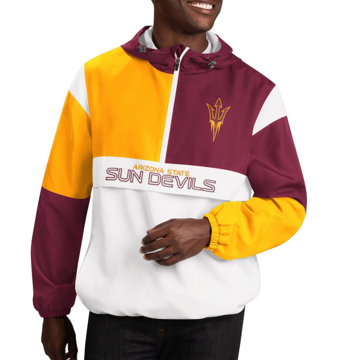 Мужской Толстовка-на-молнии G-III Sports by Carl Banks Белый/Бордовый Arizona State Sun Devils College Fair Catch Полумолния In The Style