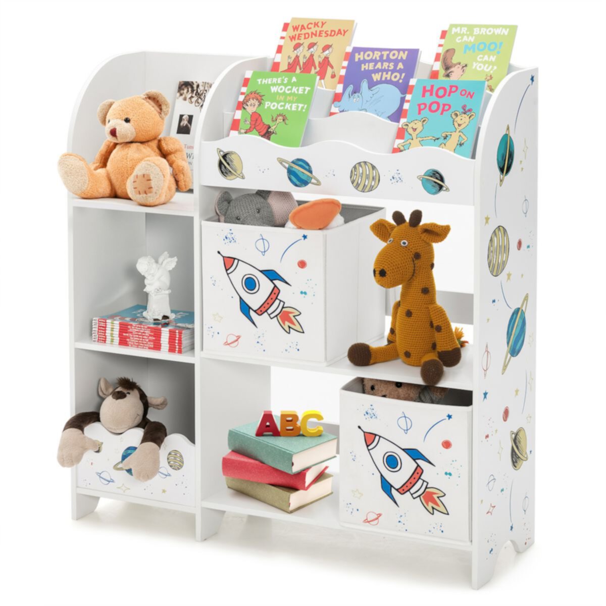 Kids Toy and Book Organizer Children Wooden Storage Cabinet with Storage Bins Slickblue