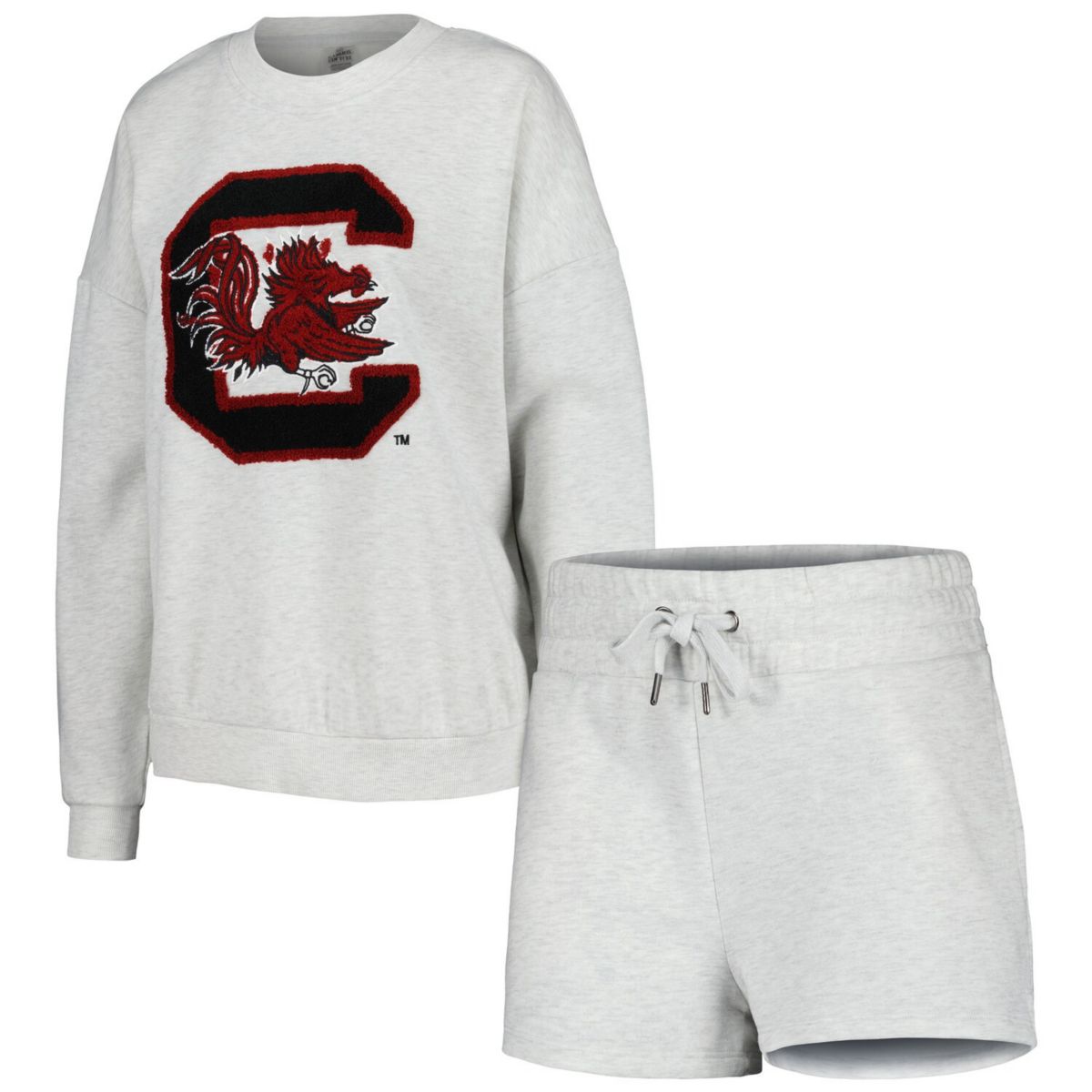 Women's Gameday Couture Ash South Carolina Gamecocks Team Effort Pullover Sweatshirt & Shorts Sleep Set Gameday Couture