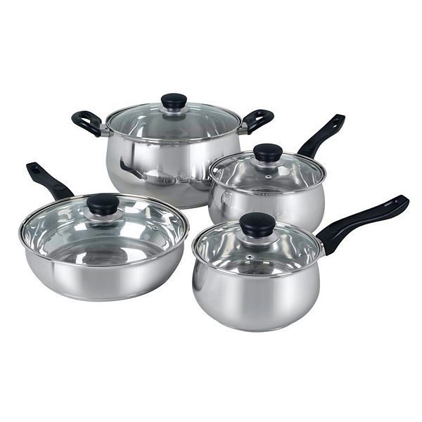 Oster Cocina Rametto 8 Piece Stainless Steel Kitchen Cookware Set with Glass Lids Oster Cocina