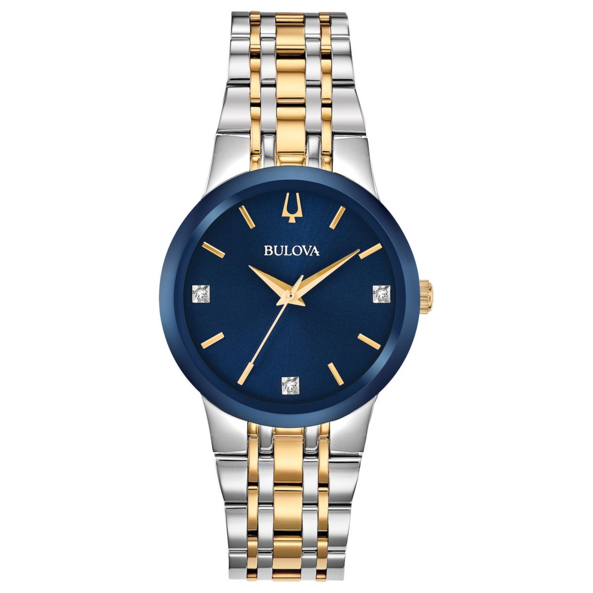 Bulova Женские двухцветные часы-браслет из нержавеющей стали с синим циферблатом и бриллиантами - 98P190 Bulova