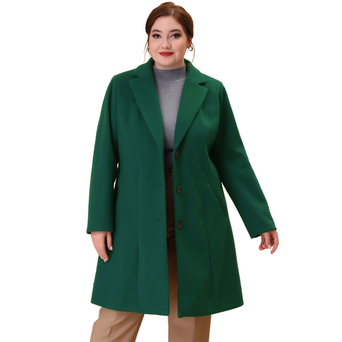 Women's Plus Size Outerwear Notched Lapel Single Breasted Midi Peacoat Agnes Orinda