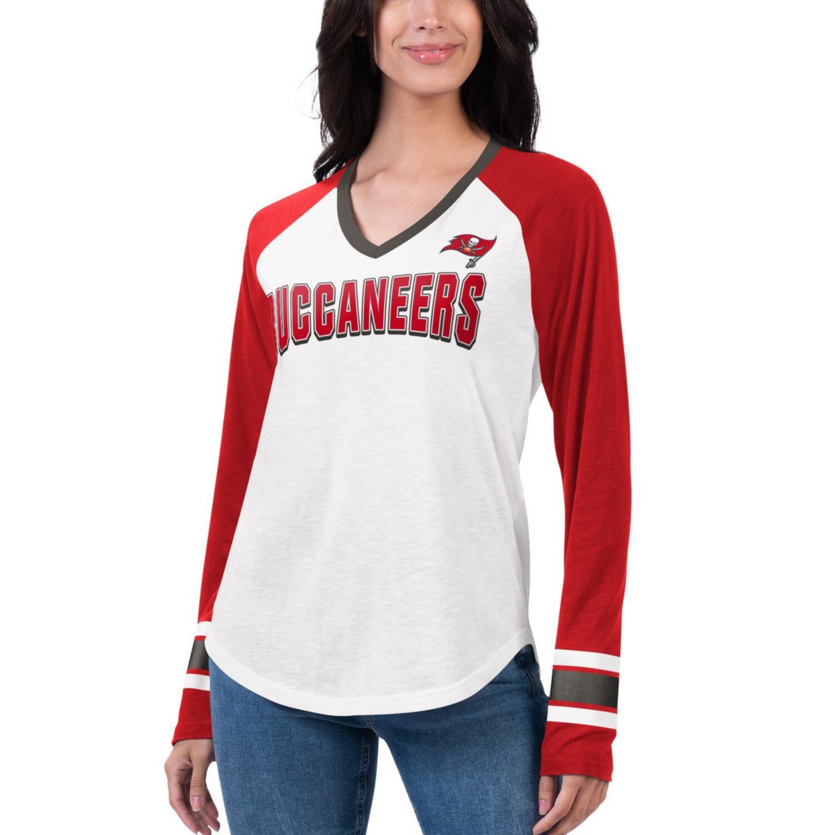 Женская Футболка G-III 4Her by Carl Banks Белая/Красная Tampa Bay Buccaneers Top Team Raglan In The Style