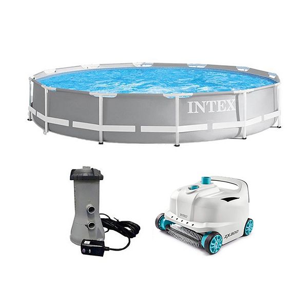 Intex 26711EH 12ft x 30in Frame Above Ground Swimming Pool Set & Robot Vacuum Intex