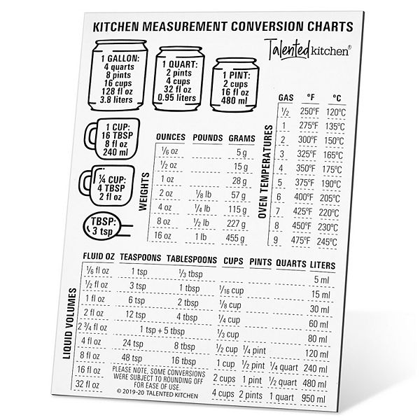 Магнитная таблица перевода кухни, метрическая конверсия для приготовления пищи, выпечки (5x7 дюймов) Talented Kitchen