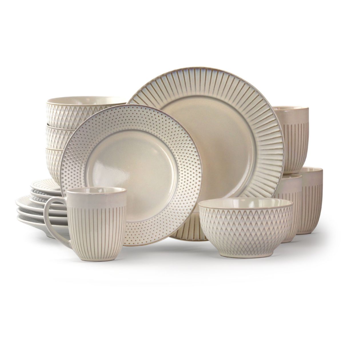На рынке Элама найден набор круглой керамической посуды из 16 предметов с тиснением белого цвета Elama