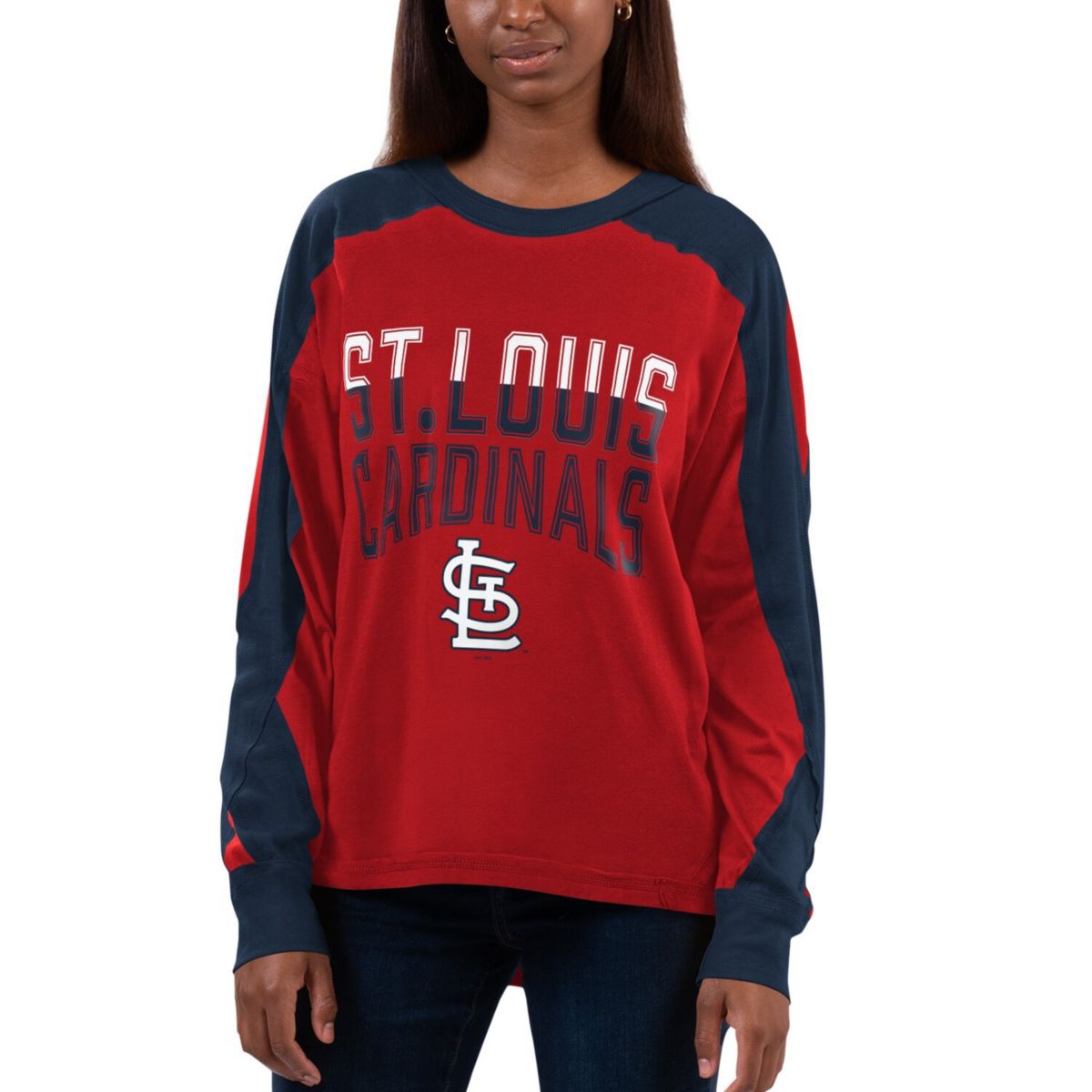 Женская футболка G-III 4Her by Carl Banks Красная/темно-синяя футболка St. Louis Cardinals Smash с длинным рукавом реглан In The Style