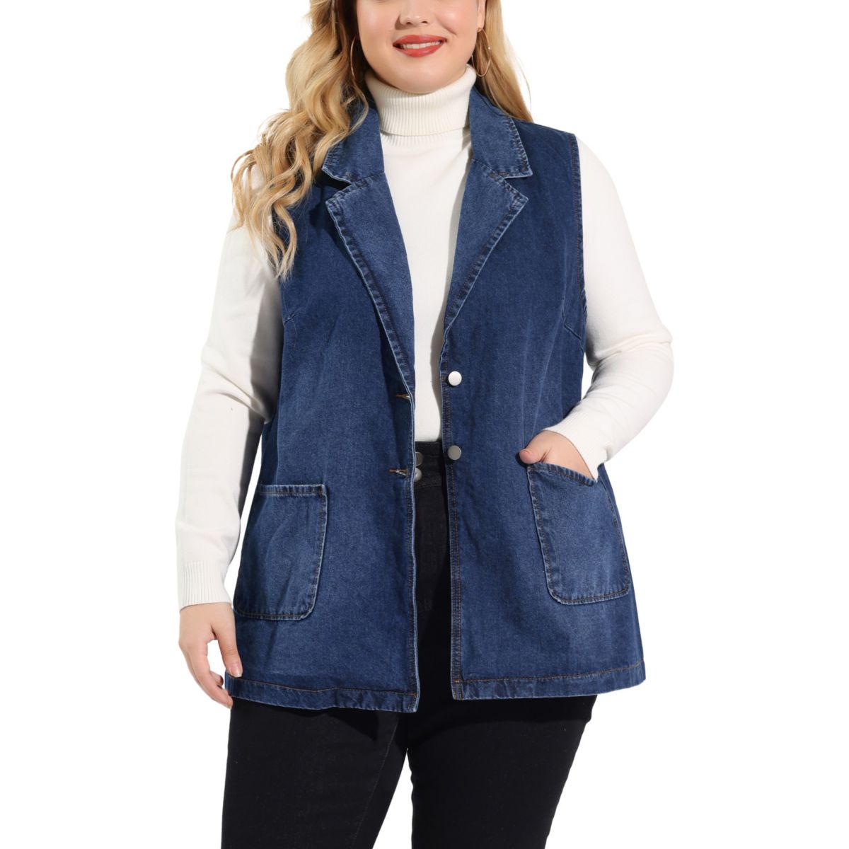 Women's Plus Size Spring Sleeveless Denim Vests Jacket with Pockets Agnes Orinda
