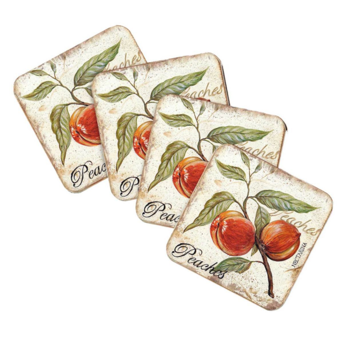 Peaches Wooden Cork Coasters Gift Set of 4 by Nature Wonders Nature Wonders