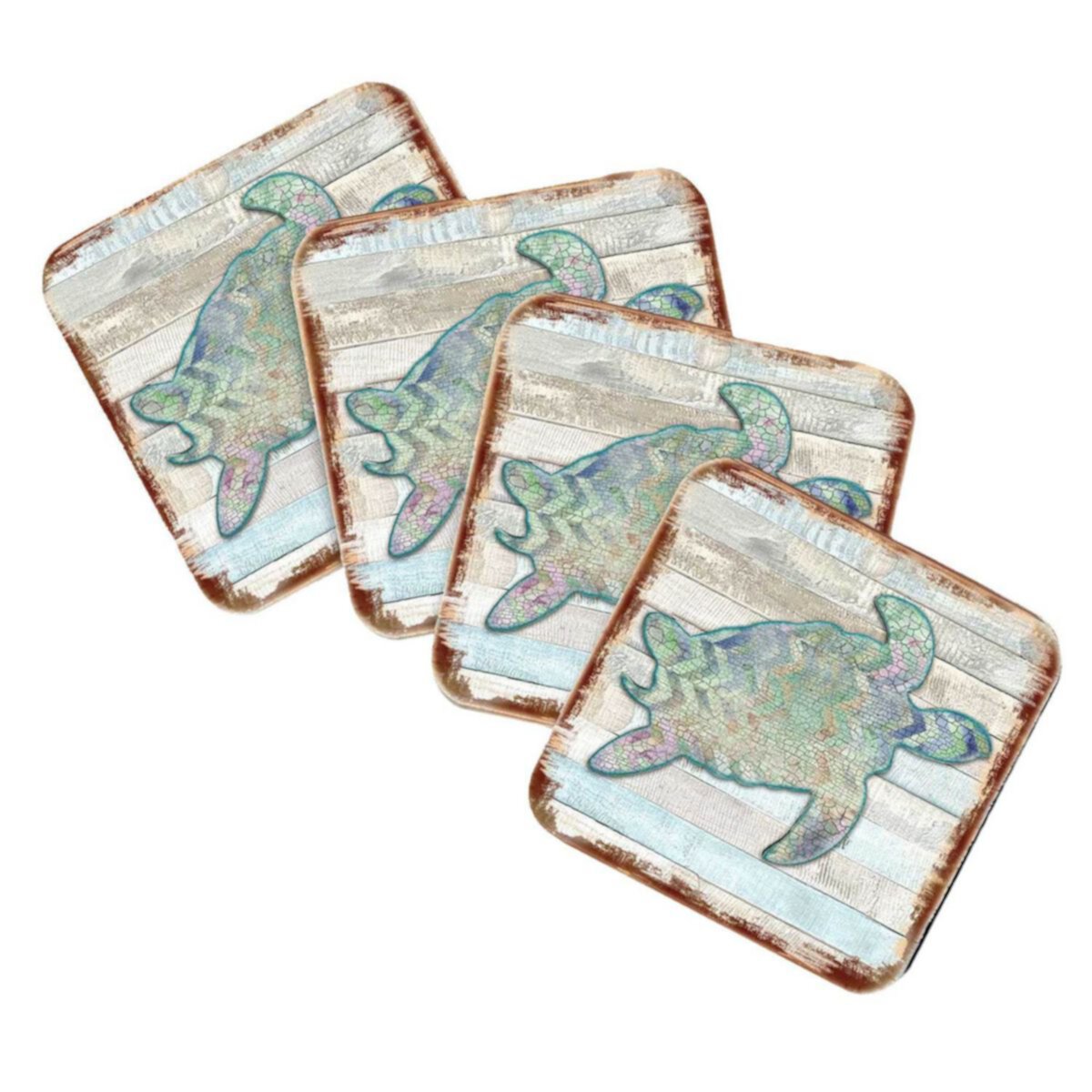 Sea Turtle Coastal Wooden Cork Coasters Gift Set of 4 by Nature Wonders Nature Wonders