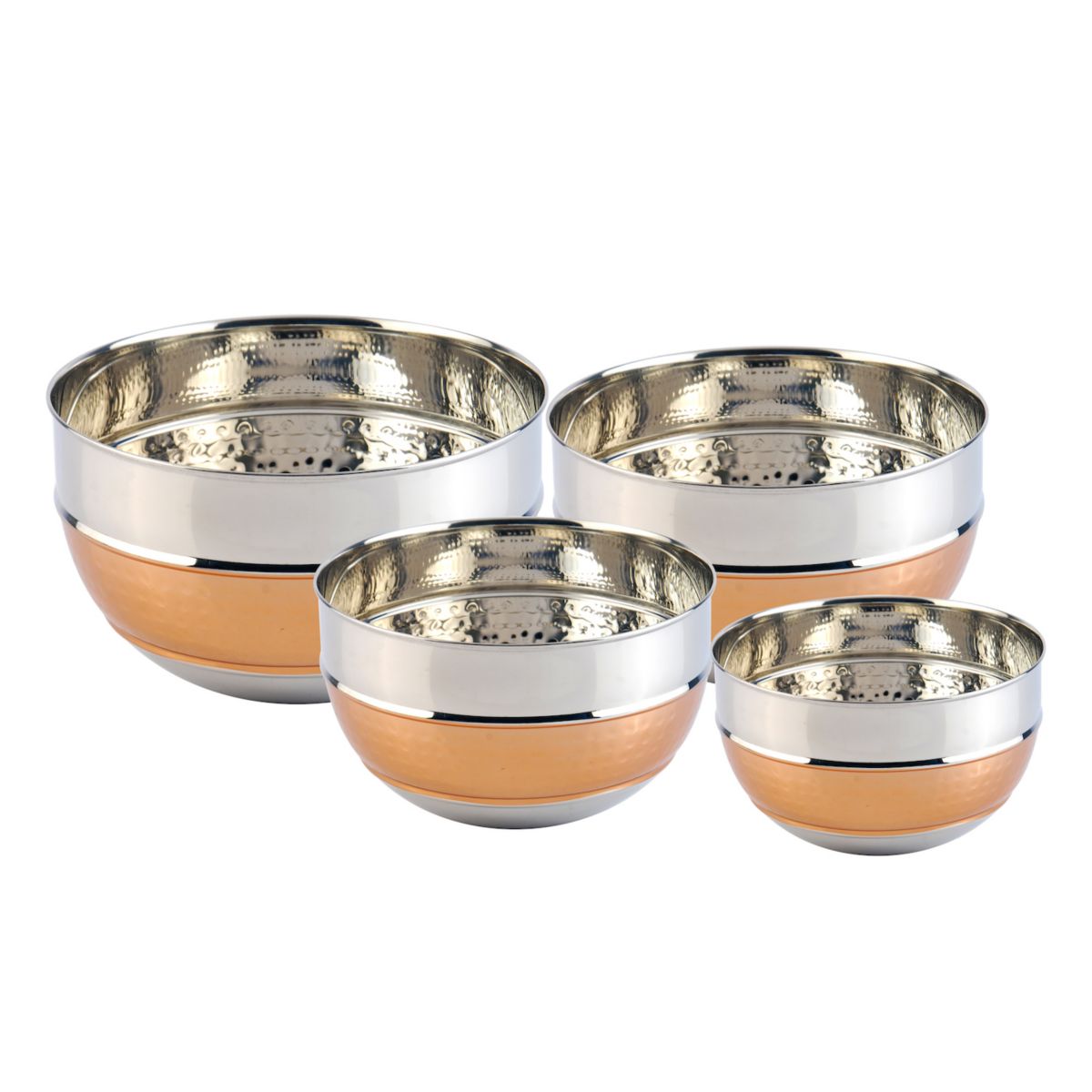Four Piece Premium Two Tone Stainless Steel Hammered Mixing Bowls Lexi Home