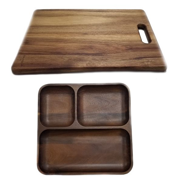 BergHOFF 2-pc. Acacia Wood Cutting Board & Divided Tray Set BergHOFF