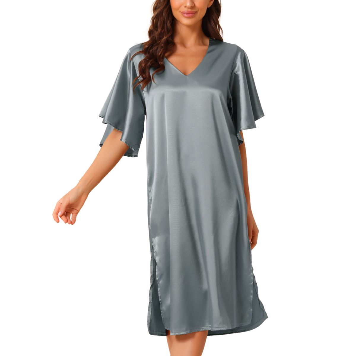 Женская атласная ночная рубашка с расклешенным колокольчиком и коротким рукавом, ночная рубашка, ночная рубашка Cheibear