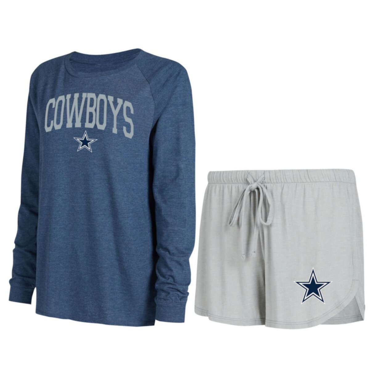 Женский спортивный серый/темно-синий комплект из футболки и шорт с длинными рукавами реглан Dallas Cowboys для отдыха Unbranded