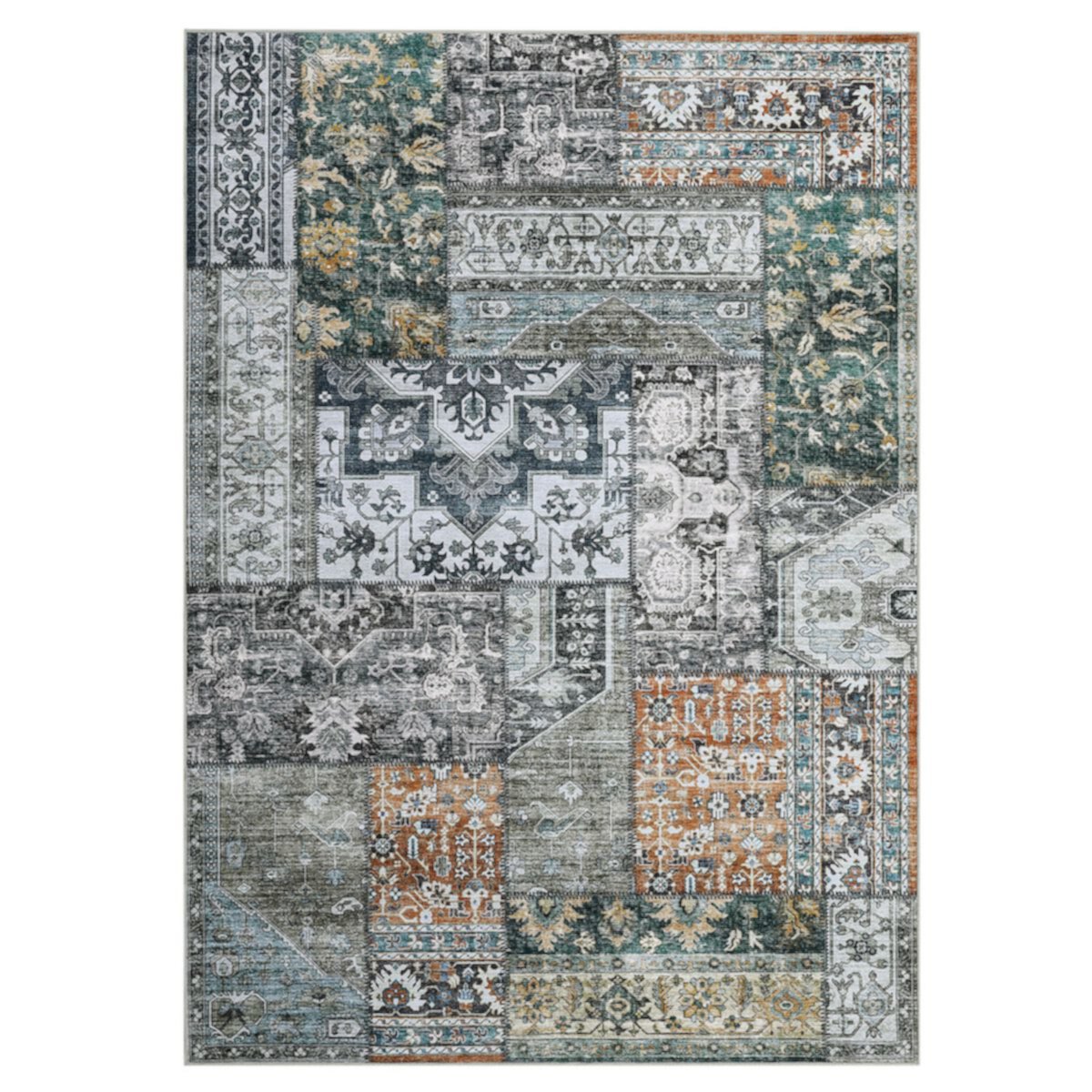 Glowsol Vintage Living Room Rug With Patchwork Design Machine Washable Throw Carpet For Bedroom GlowSol