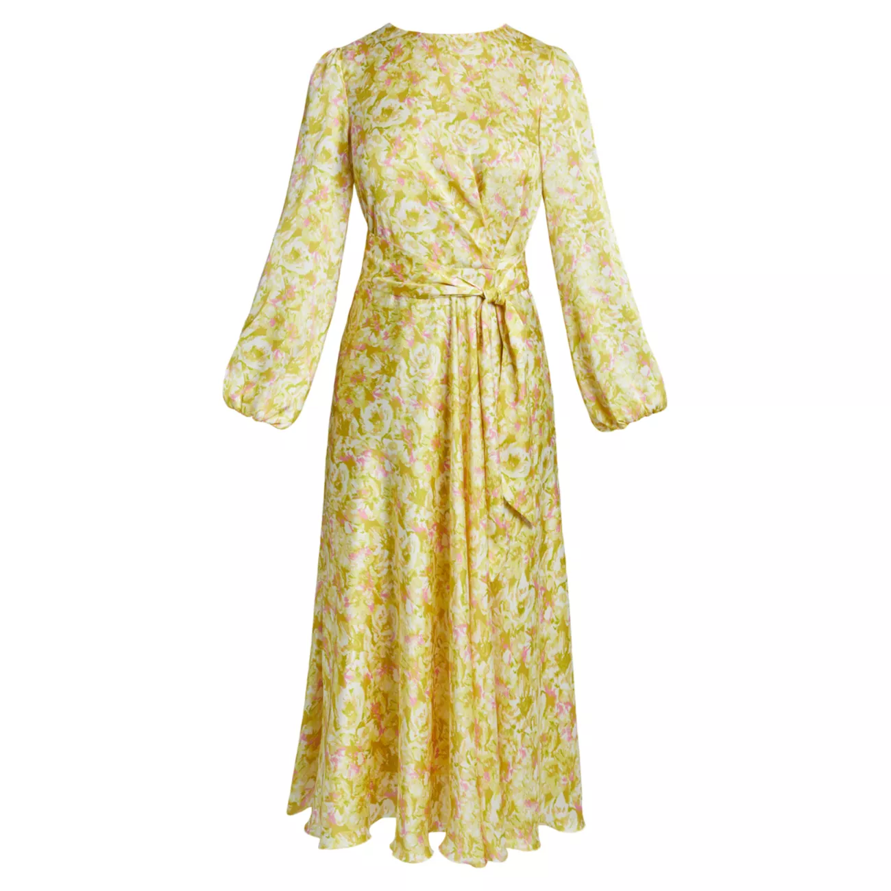 Матовое атласное платье-миди с поясом и цветочным принтом Santorelli