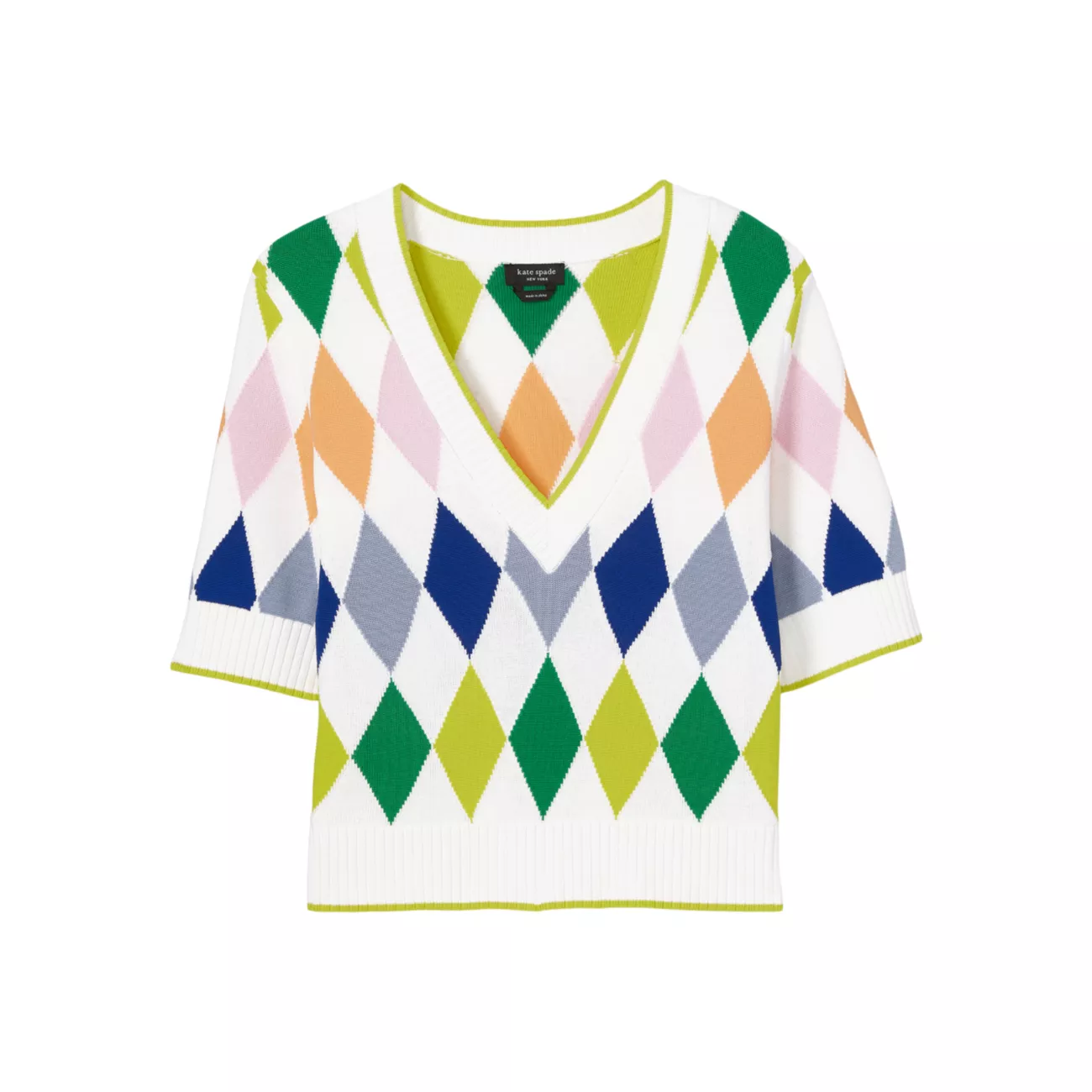 Short-Sleeve Argyle Sweater Kate Spade New York