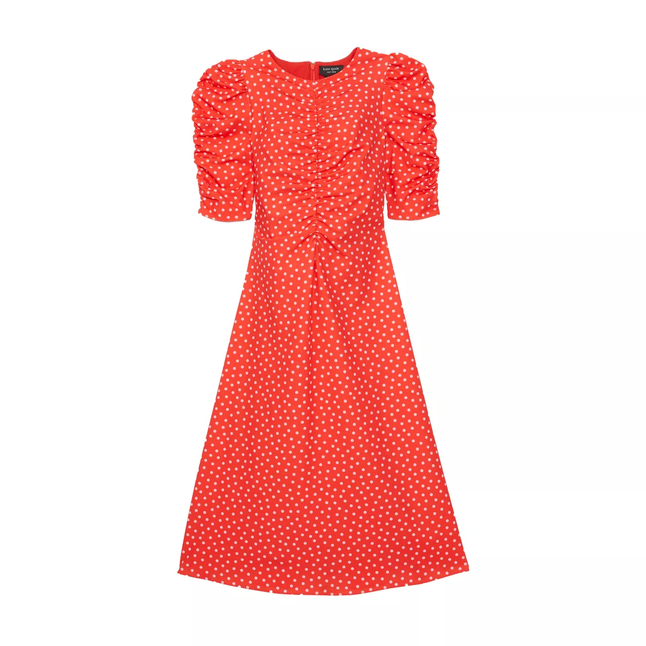 Платье миди из эластичного крепа со сборками в горошек Kate Spade New York