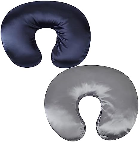 Комплект из 2 атласных подушек для кормления, ультрамягкий шелк, совместимый с подушкой Boppy для подушки для грудного вскармливания, защита волос и кожи ребенка, серый и розовый Tcmyyund